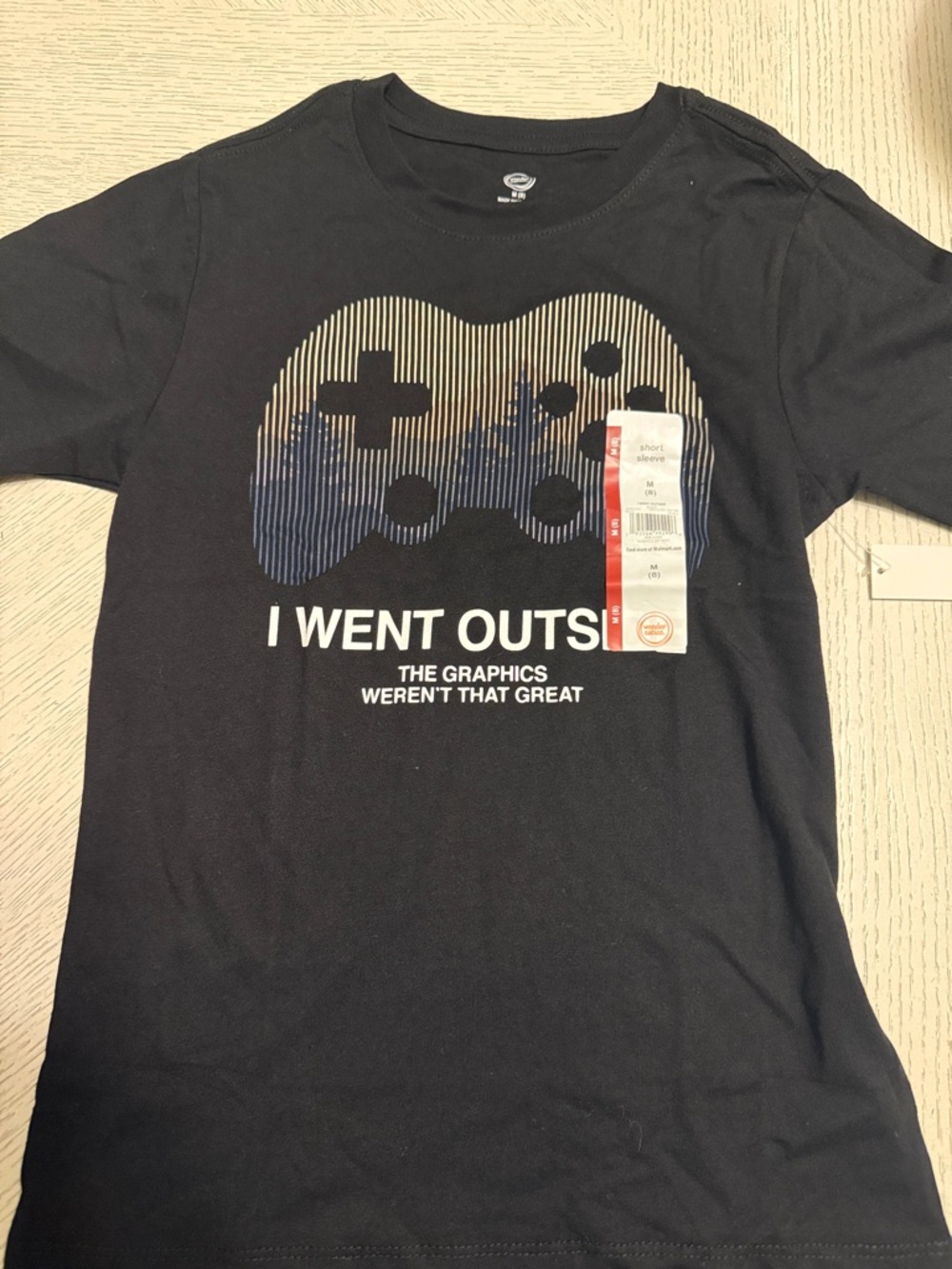 wonder nation Black Tee with Blue and Gold Controller Graphic